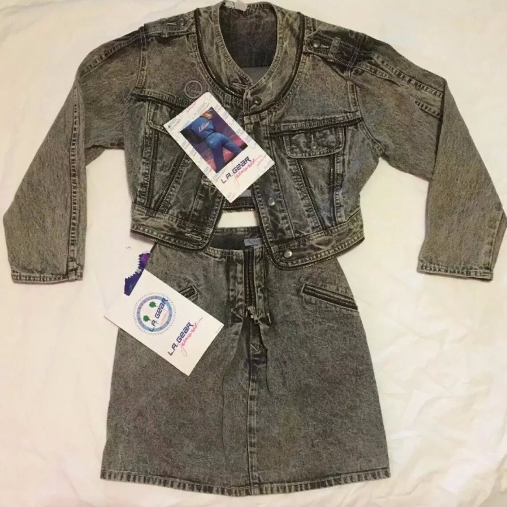 VTG* 1985 L.A. GEAR Acid Washed Denim Jacket Skirt